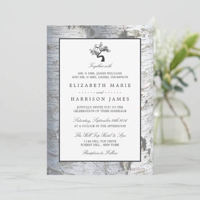 Rustic Silver Birch Tree Wedding Invitation (Standing Front)