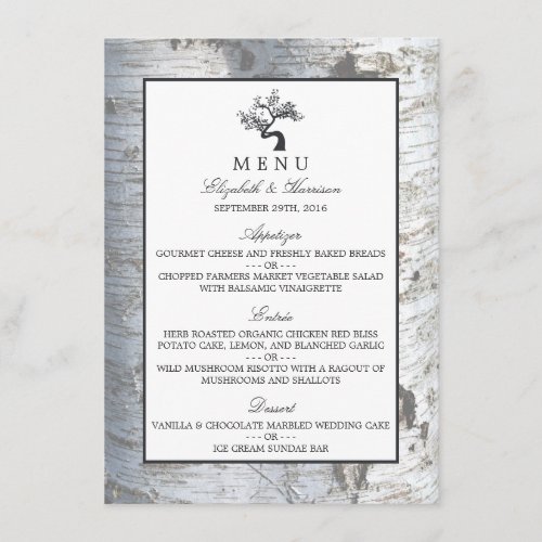 Rustic Silver Birch Tree Wedding Menu