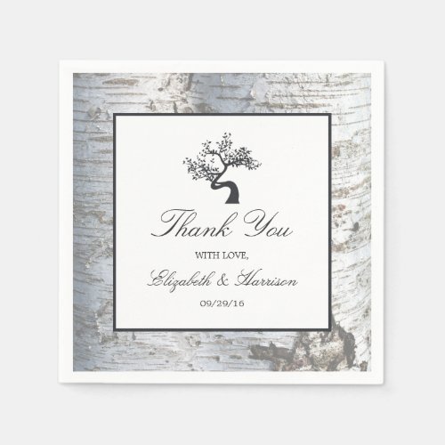 Rustic Silver Birch Tree Wedding Paper Napkins