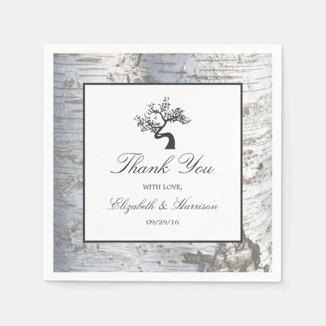 Rustic Silver Birch Tree Wedding Paper Napkins (Front)