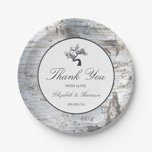 Rustic Silver Birch Tree Wedding Paper Plates (Front)
