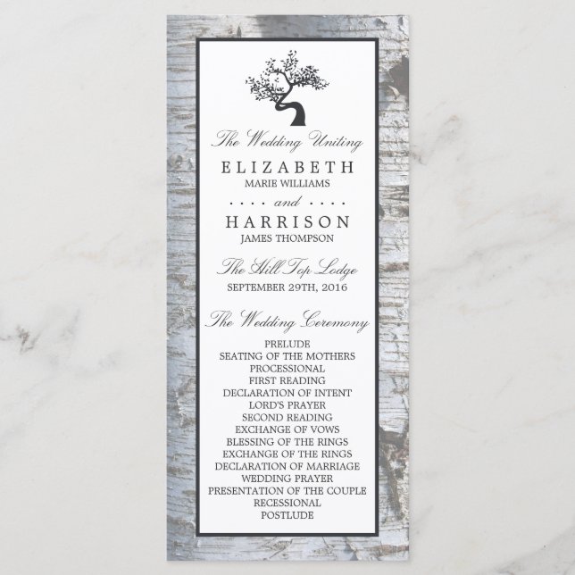 Rustic Silver Birch Tree Wedding Program (Front)