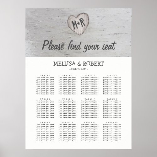 Rustic Silver Birch Tree Wedding Seating Chart