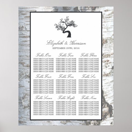 Rustic Silver Birch Tree Wedding Seating Chart