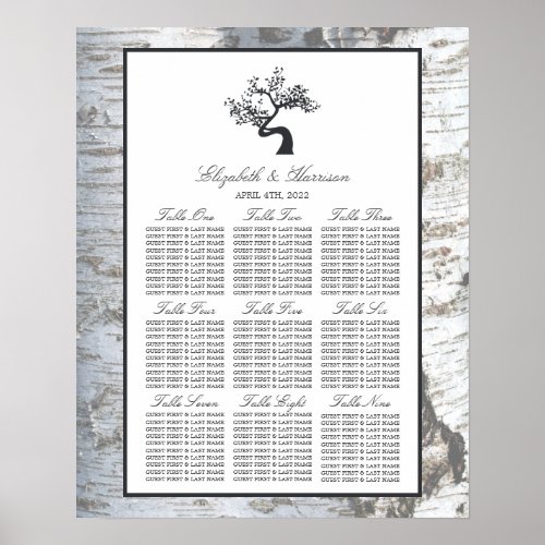 Rustic Silver Birch Tree Wedding Seating Chart