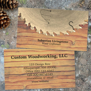 Rustic Silver Circular Saw Woodworking Profession Business Card by PaPr_Emporium at Zazzle