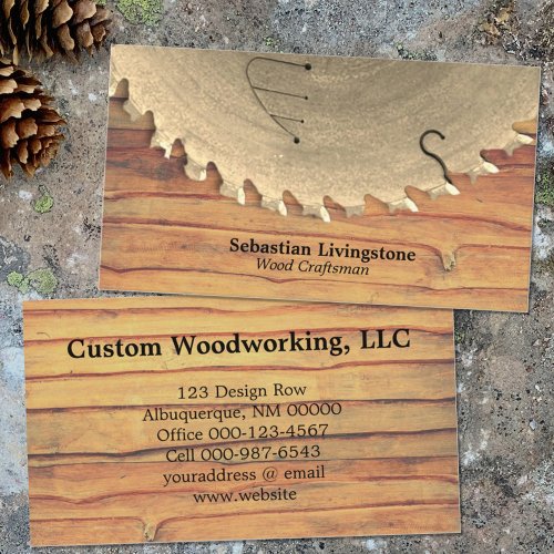 Rustic Silver Circular Saw Woodworking Profession Business Card