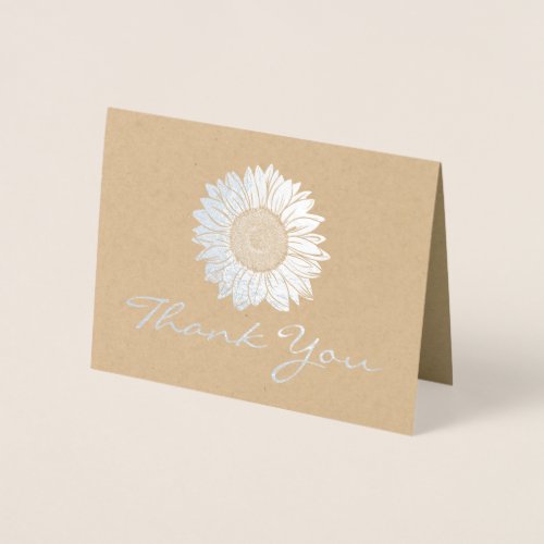 Rustic Silver Foil Sunflower Wedding Thank You Foil Card