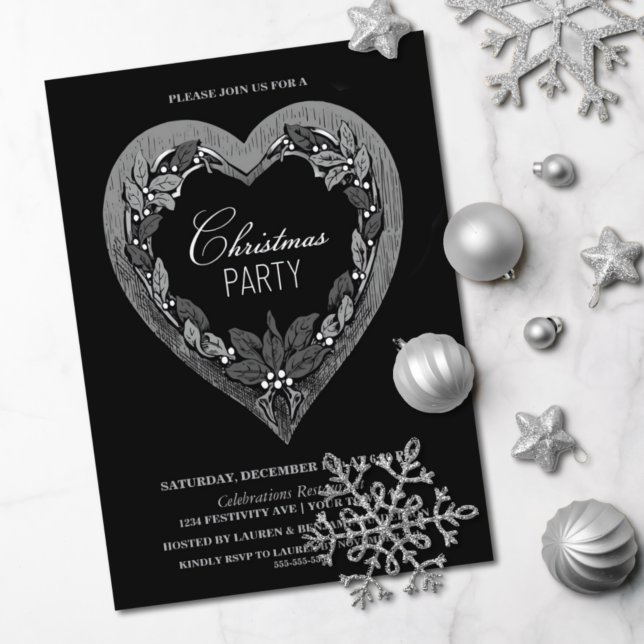 Rustic Silver Heart Christmas Party Invitation (Creator Uploaded)