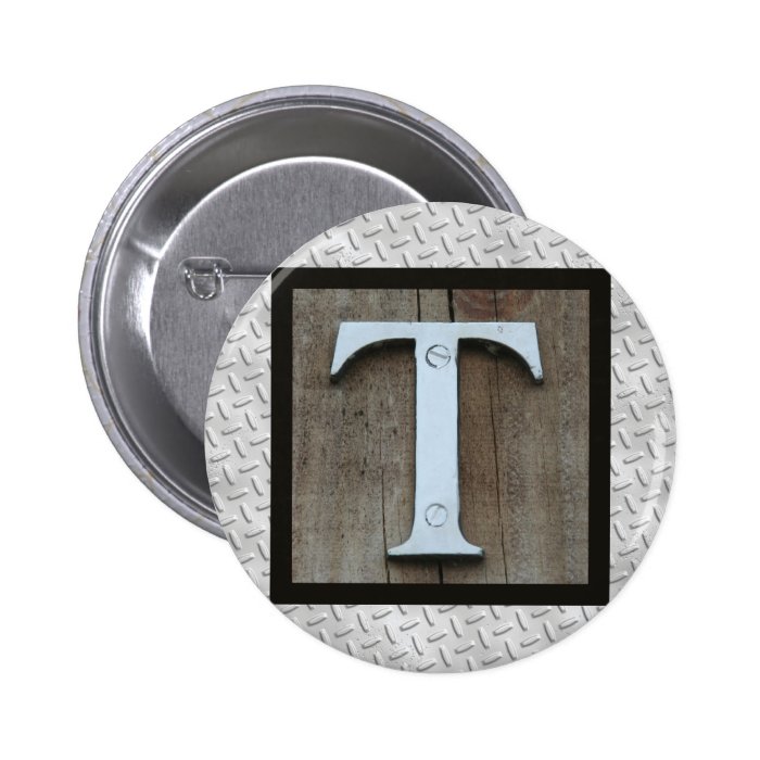 Rustic Silver Metal Steel Letter L Diamond Plate Pinback Button