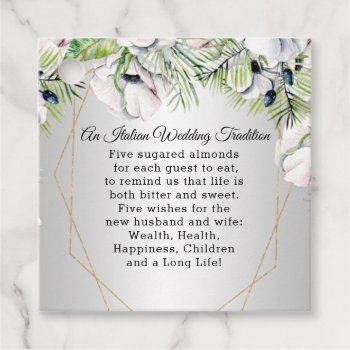 Rustic Silver White Anemone Gold Geometric Wedding Favor Tags by blessedwedding at Zazzle
