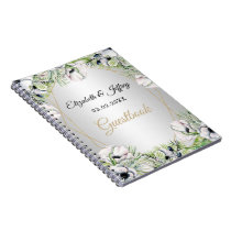 Rustic Silver White Anemone Gold Geometric Wedding Notebook