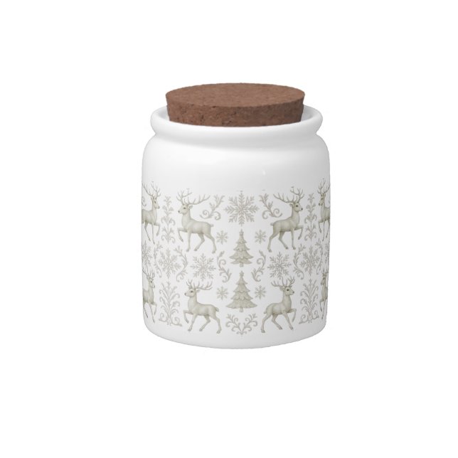 Rustic, Silver/White modern Christmas pattern Candy Jar (Front)