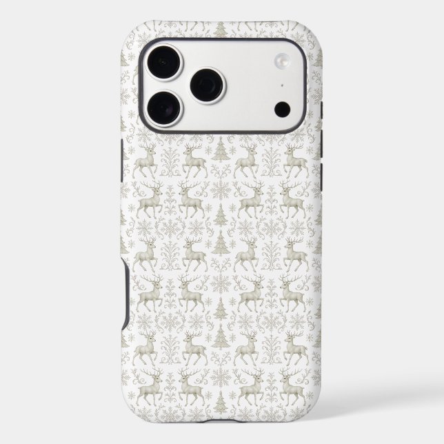 Rustic, Silver/White modern Christmas pattern Case-Mate iPhone Case (Back)