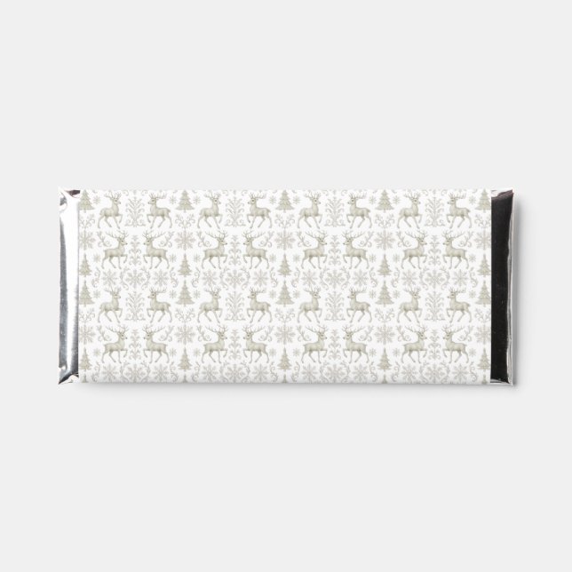 Rustic, Silver/White modern Christmas pattern Hershey Bar Favors (Front)