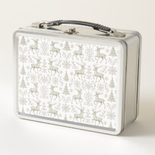 Rustic, Silver/White modern Christmas pattern Metal Lunch Box