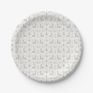 Rustic, Silver/White modern Christmas pattern Paper Plates