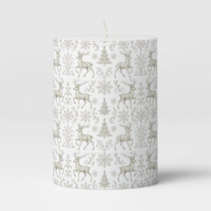 Rustic, Silver/White modern Christmas pattern Pillar Candle