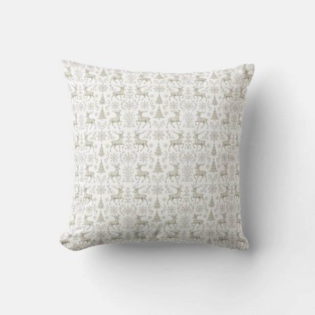 Rustic, Silver/White modern Christmas pattern Throw Pillow (Front)