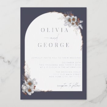 Rustic Silver Winter Christmas Holiday Wedding Foil Invitation by rusticwedding at Zazzle