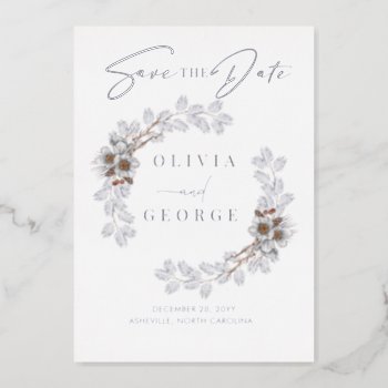 Rustic Silver Winter Christmas Save The Date Foil Invitation by rusticwedding at Zazzle