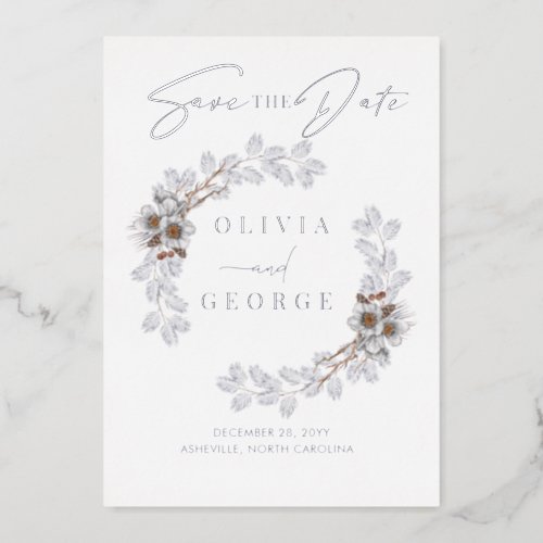 Rustic Silver Winter Christmas Save The Date Foil Invitation