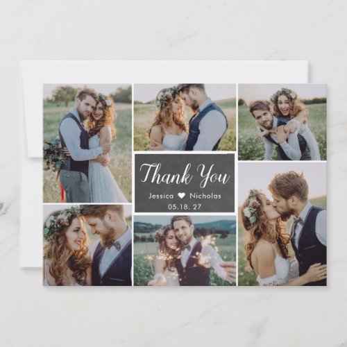 Rustic Simple 6 Photo Collage Script Wedding Thank You Card
