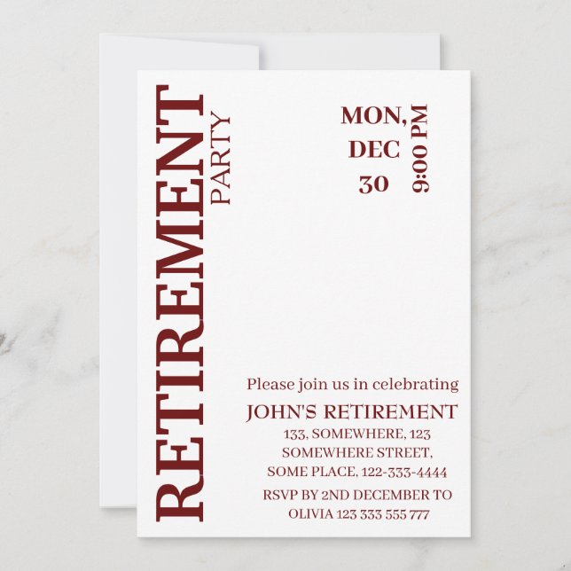 Rustic Simple Add Details Custom Retirement Party  Invitation (Front)