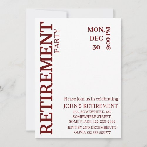 Rustic Simple Add Details Custom Retirement Party  Invitation