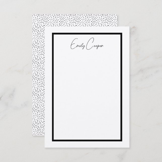 Rustic Simple Black Polka Dot Border Monogram Thank You Card (Front/Back)