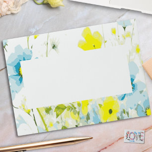 Rustic Simple Blue Yellow Poppies Watercolor Envelope