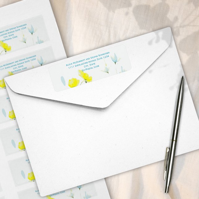 Rustic Simple Blue Yellow Poppies Watercolor Label (Creator Uploaded)