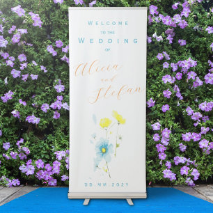 Rustic Simple Blue Yellow Poppies Watercolor Retractable Banner