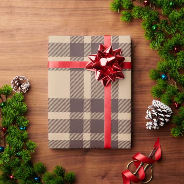 Rustic Simple Brown Plaid Christmas Wrapping Paper (Holiday Gift)