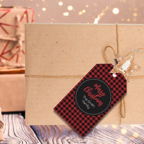 Rustic Simple Classic Red and Black Buffalo Plaid  Gift Tags