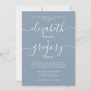 Rustic Simple Dusty Blue Elegant Modern Wedding Invitation