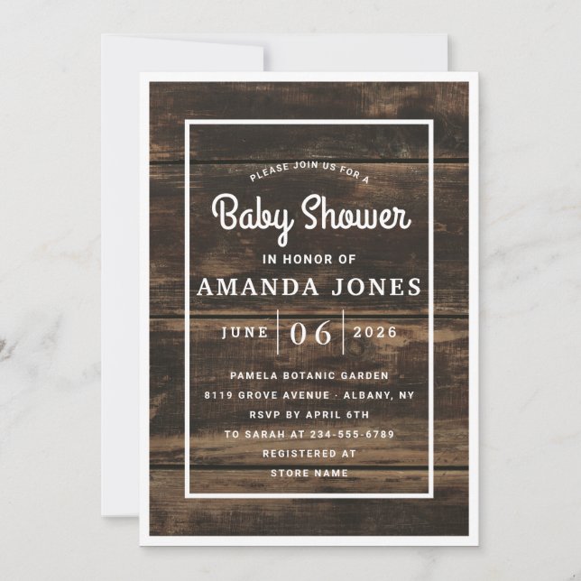 Rustic Simple Elegant Barn Wood Baby Shower Invitation (Front)