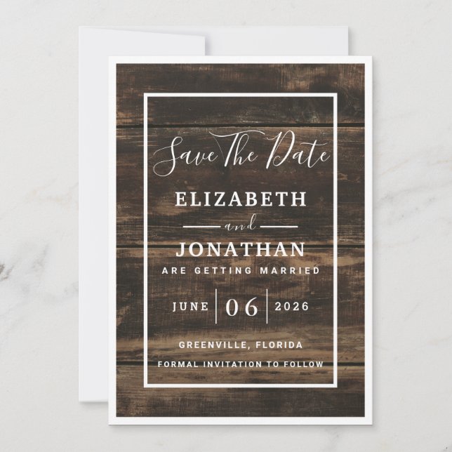 Rustic Simple Elegant Barn Wood Save The Date Invitation (Front)