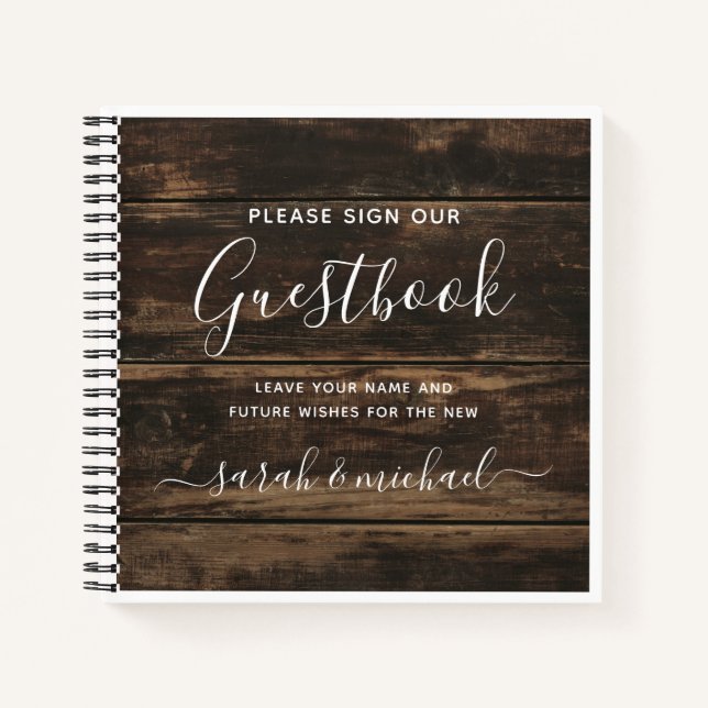 Rustic Simple Elegant Barn Wood Wedding Guest Book (Front)