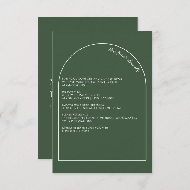 Rustic Simple Elegant Modern Arch Green Wedding Enclosure Card (Front/Back)