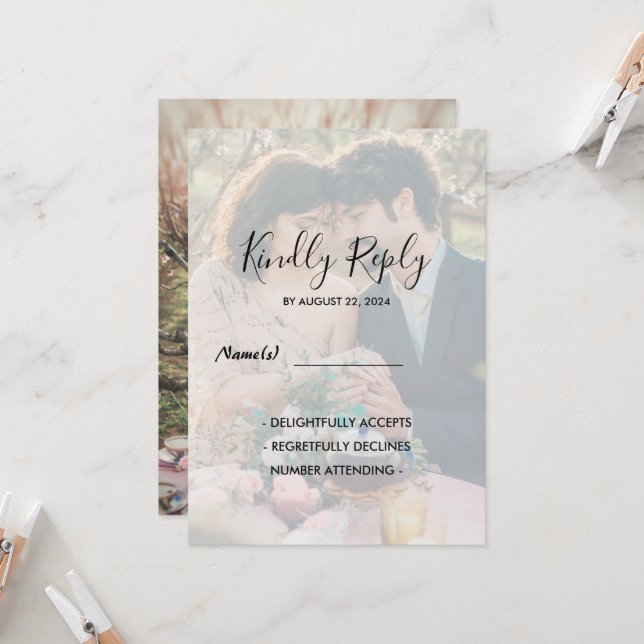 Rustic simple elegant photo wedding RSVP Invitation (Front/Back In Situ)