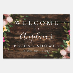 Rustic Simple Floral Wood Bridal Shower Welcome Sign
