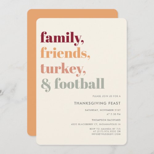 Rustic Simple Football Thanksgiving Dinner Party Invitation