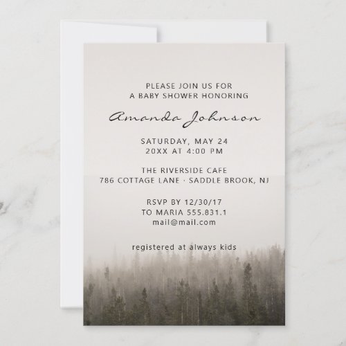 Rustic Simple Forest Misty Landscape Baby Shower Invitation