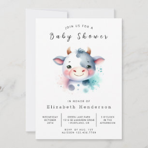 Rustic Simple Graceful Cow Baby Shower Invitation
