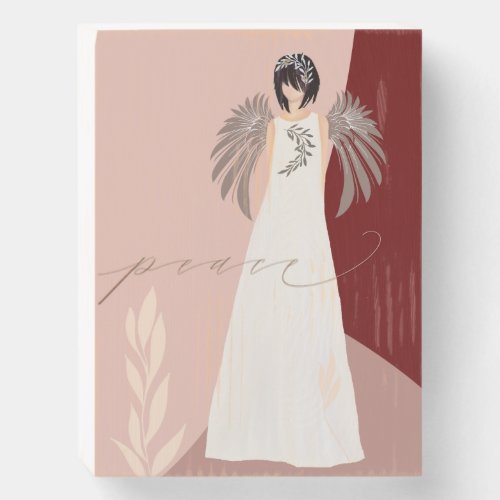 Rustic Simple Hand Drawn Angel Peace Pink Burgundy Wooden Box Sign