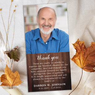 Rustic Simple Memorial Photo Funeral Sympathy Than Thank You Card
