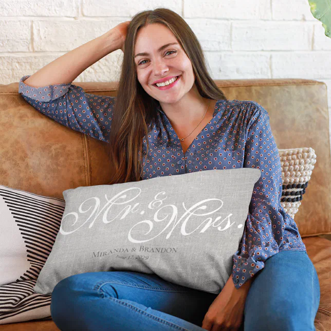 Rustic Simple Modern Mr and Mrs Gift Grey Lumbar Pillow Zazzle