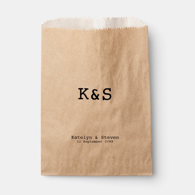Rustic Simple Monogram Initials Wedding Treat Favor Bag (Front)