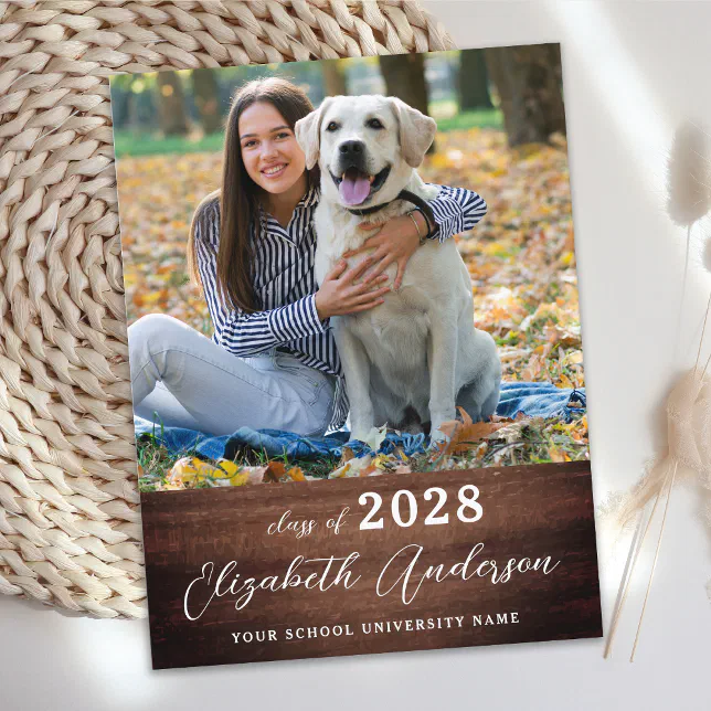 Simple Graduation Rustic Rustic Simple Photo Personalized Graduation Announcement Postcard | Zazzle